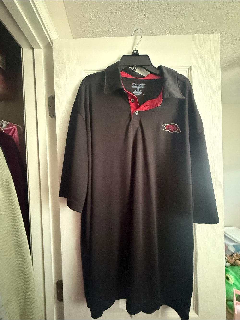Champion Men’s Black Polo with Red Trim and Razorback Logo